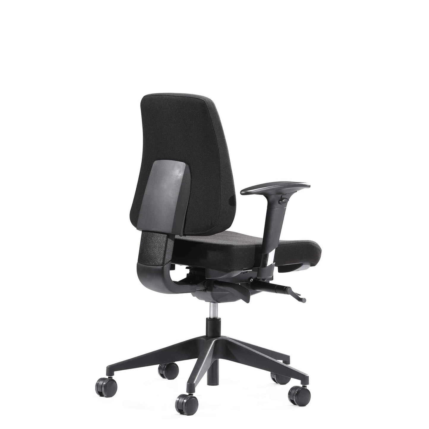 Ergonomisk sort kontorstol med justerbar sædetilt-funktion og komfortabel rygstøtte.