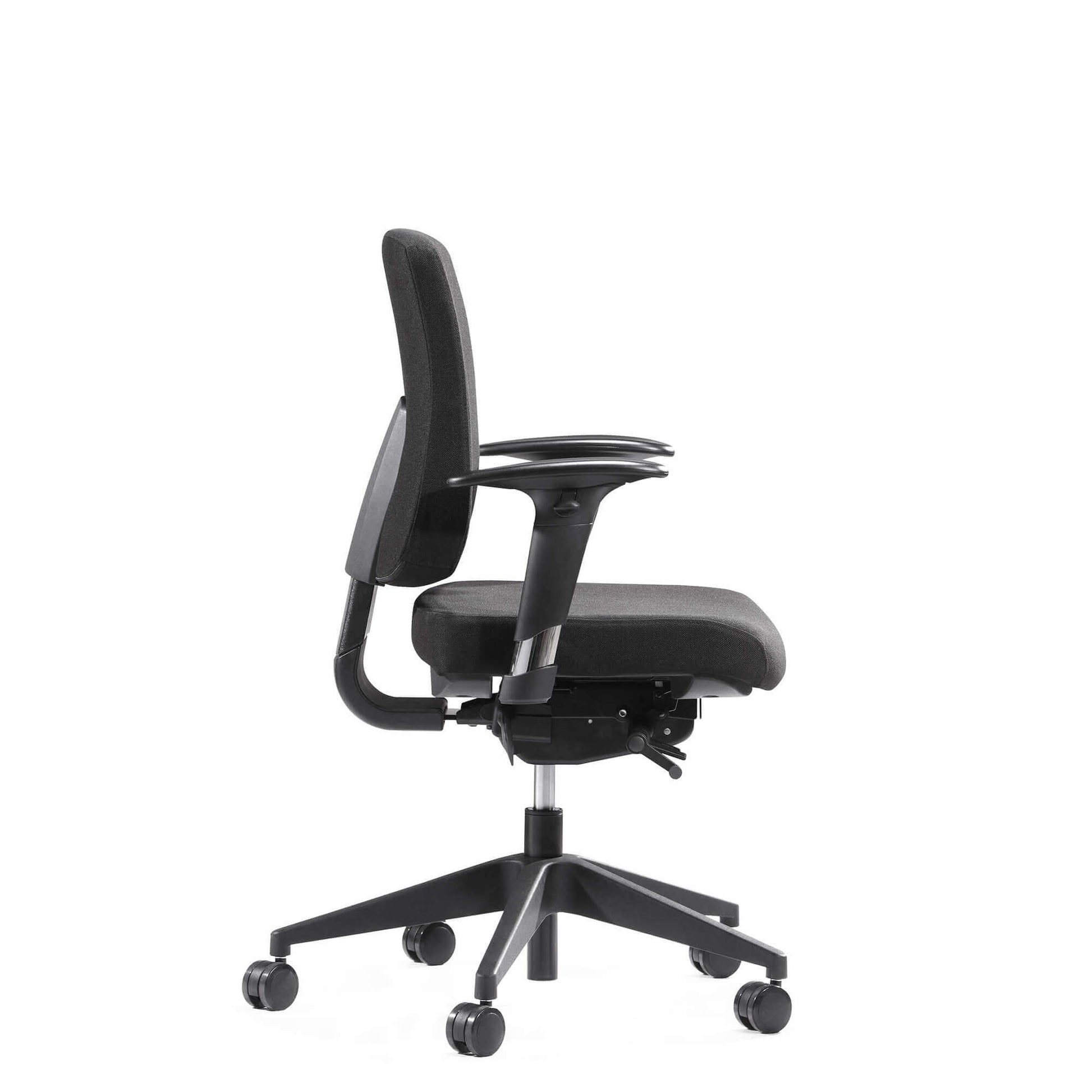 Ergonomisk kontorstol Canadian Ergo 01 i sort, perfekt til sundt arbejdsmiljø med hæve-sænke funktion.